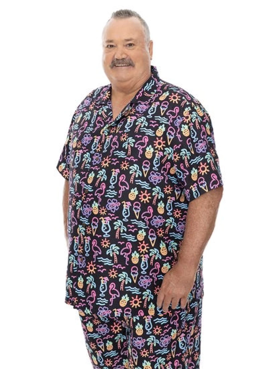 BUILT N FIT Men's Big & Tall Tropical Print Short Sleeve Shirt - Bright Hawaiian Summer Shirt