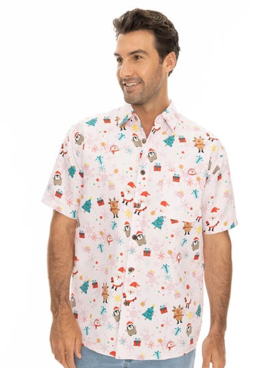 Lowes Men's Pink Santa Printed Christmas T-Shirt Holiday Festive Top