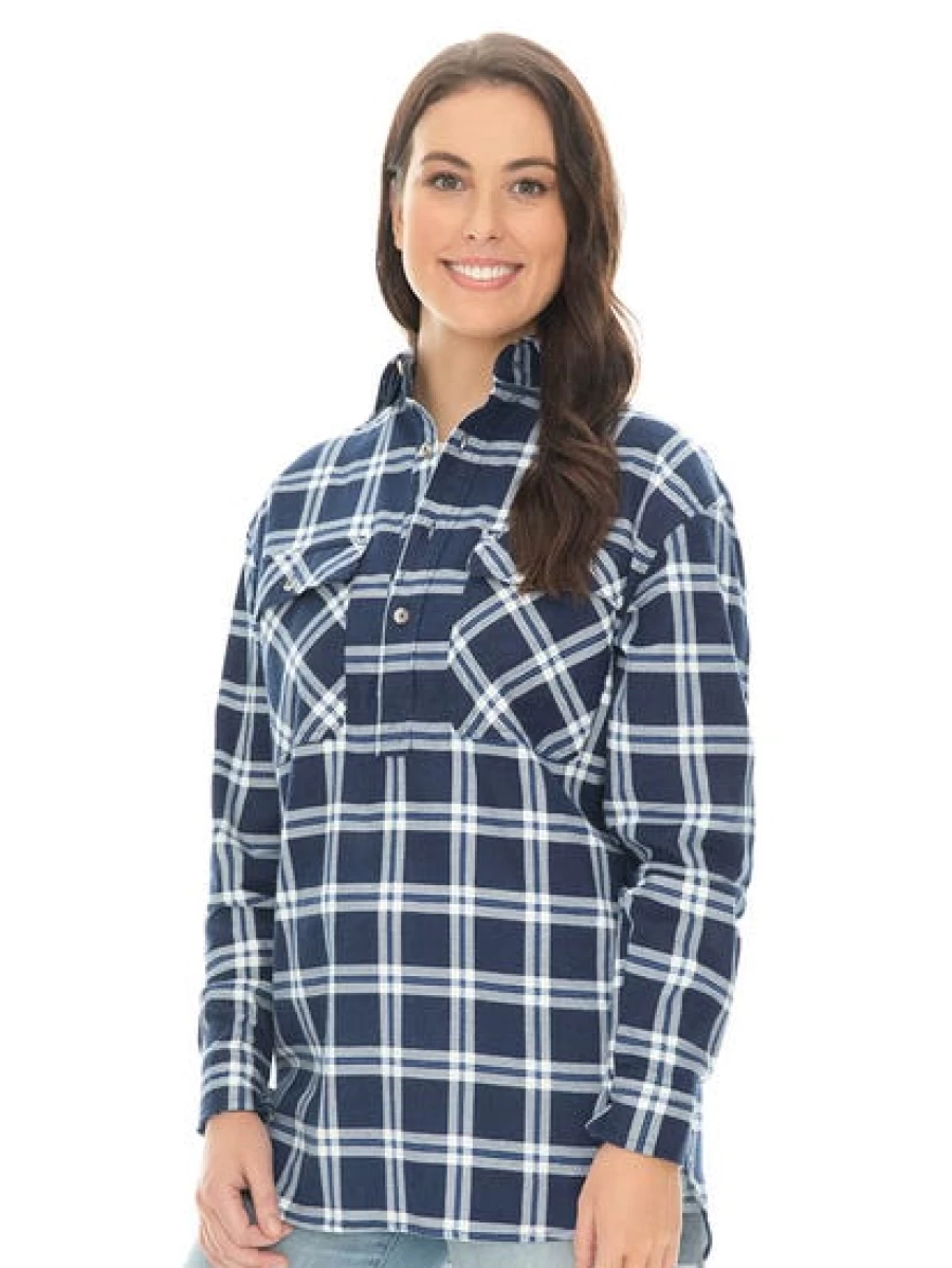 Lowes Men's Navy Flannel Shirt with 1/4 Placket