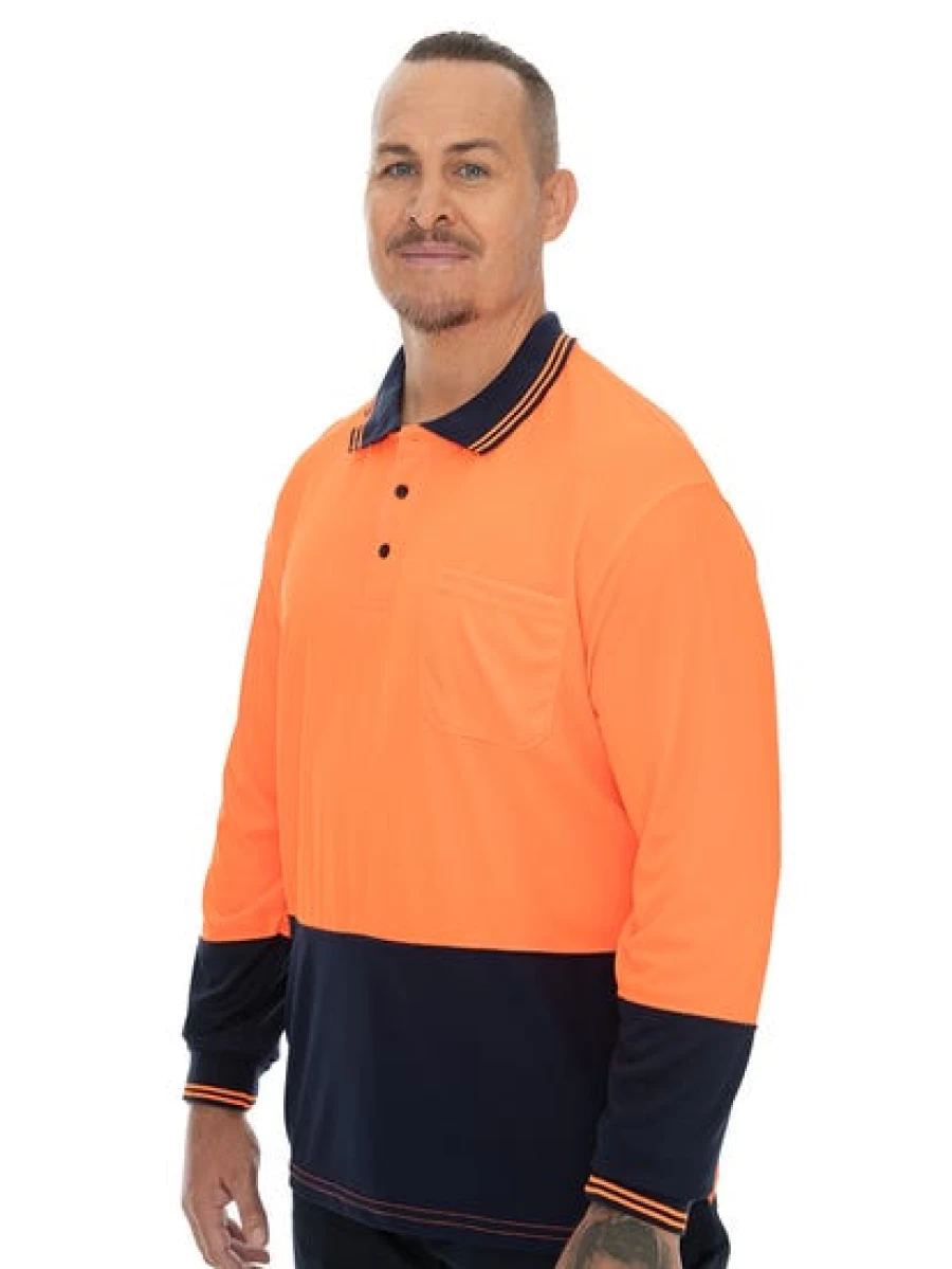 Traders Men's Hi-Vis Orange Long Sleeve Polo Shirt – High Visibility Workwear