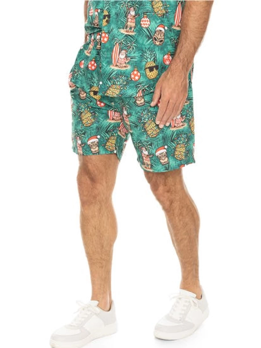 Lowes Men's Christmas Printed Tiki Shorts in Green