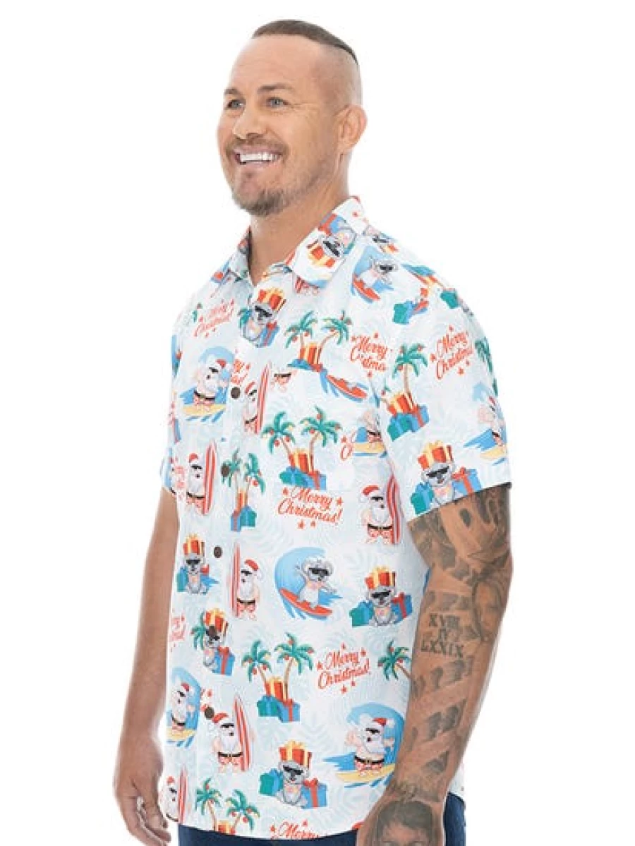 DBK Men's Big & Tall White Christmas Hawaiian Shirt - Holiday Aloha Print Shirt for Men