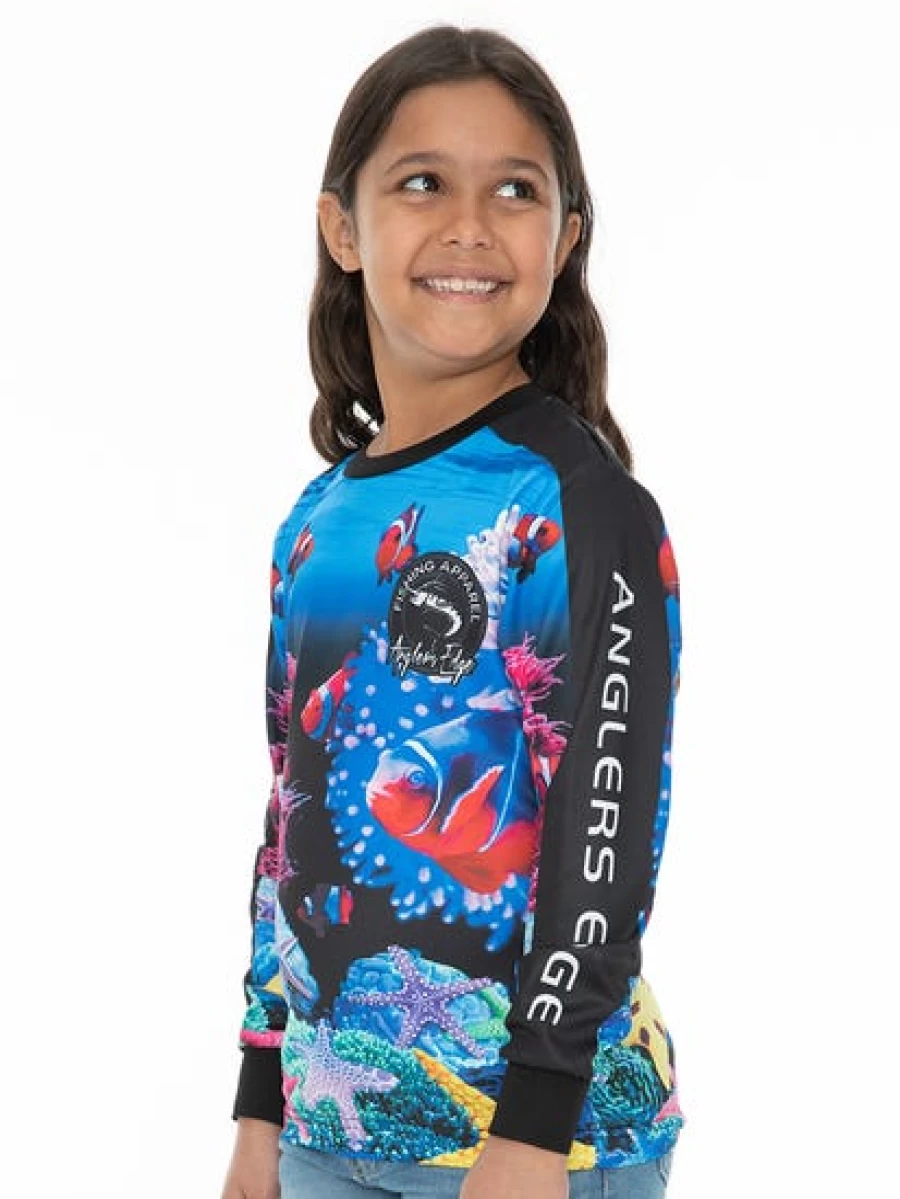 "Anglers Edge Kids Starfish Blue Long Sleeve Fishing Shirt for Children"