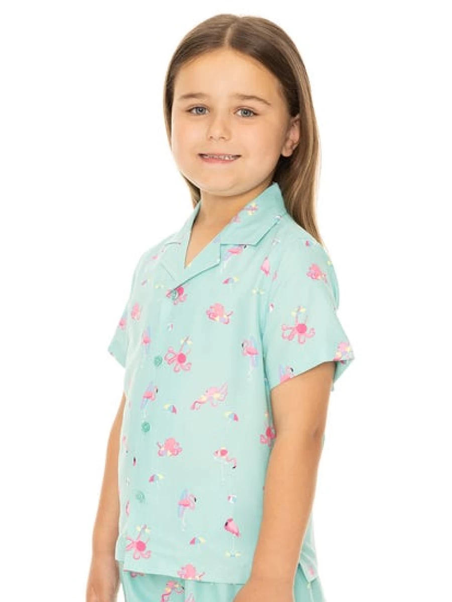 Pacifica Men's Flamingo Print Short Sleeve Shirt in Green