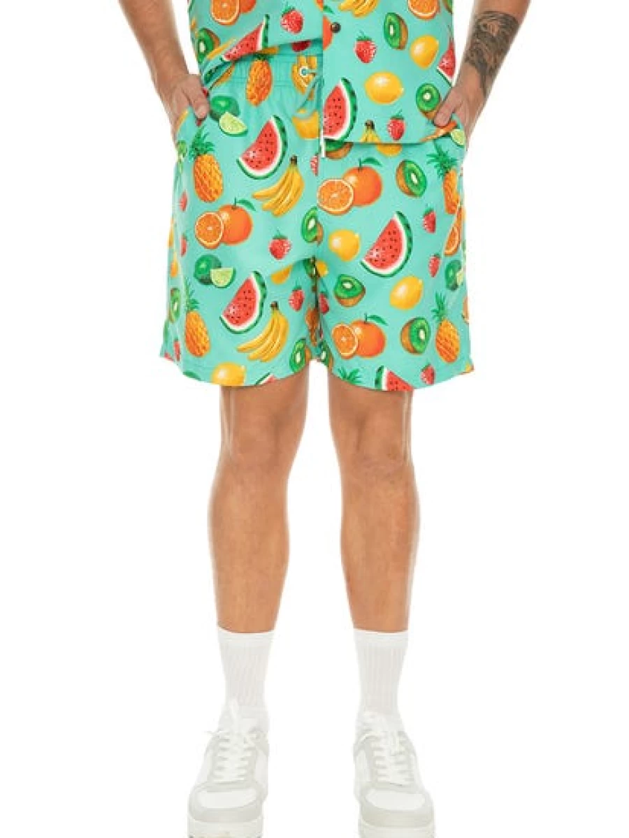 Pacifica Men's Tropical Fruit Print Party Shorts in Aqua